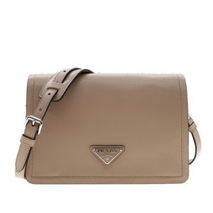 Prada Glace Crossbody Shoulder Bag Beige Leather 1BD296 New